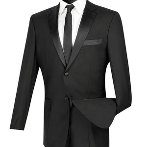 Men's 2 Piece Solid Color Single Breasted Slim Fit Tuxedo - Black