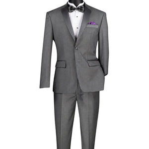 Men's 2 Piece Solid Color Single Breasted Slim Fit Tuxedo - Grey