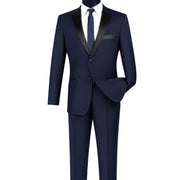 Men's 2 Piece Solid Color Single Breasted Slim Fit Tuxedo - Navy