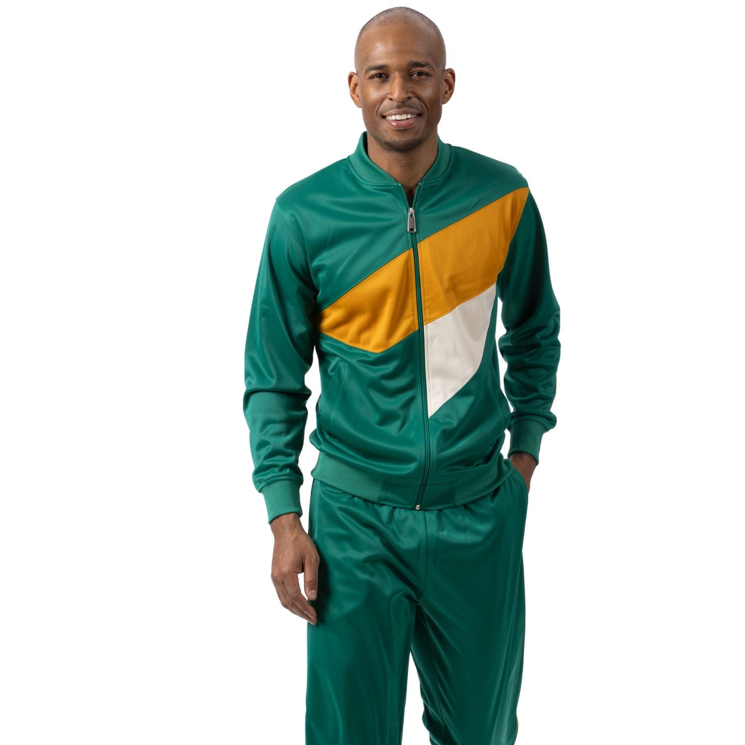 Men's Green 2 Piece Colorblock Tracksuit | Montique JS-31 – Suits
