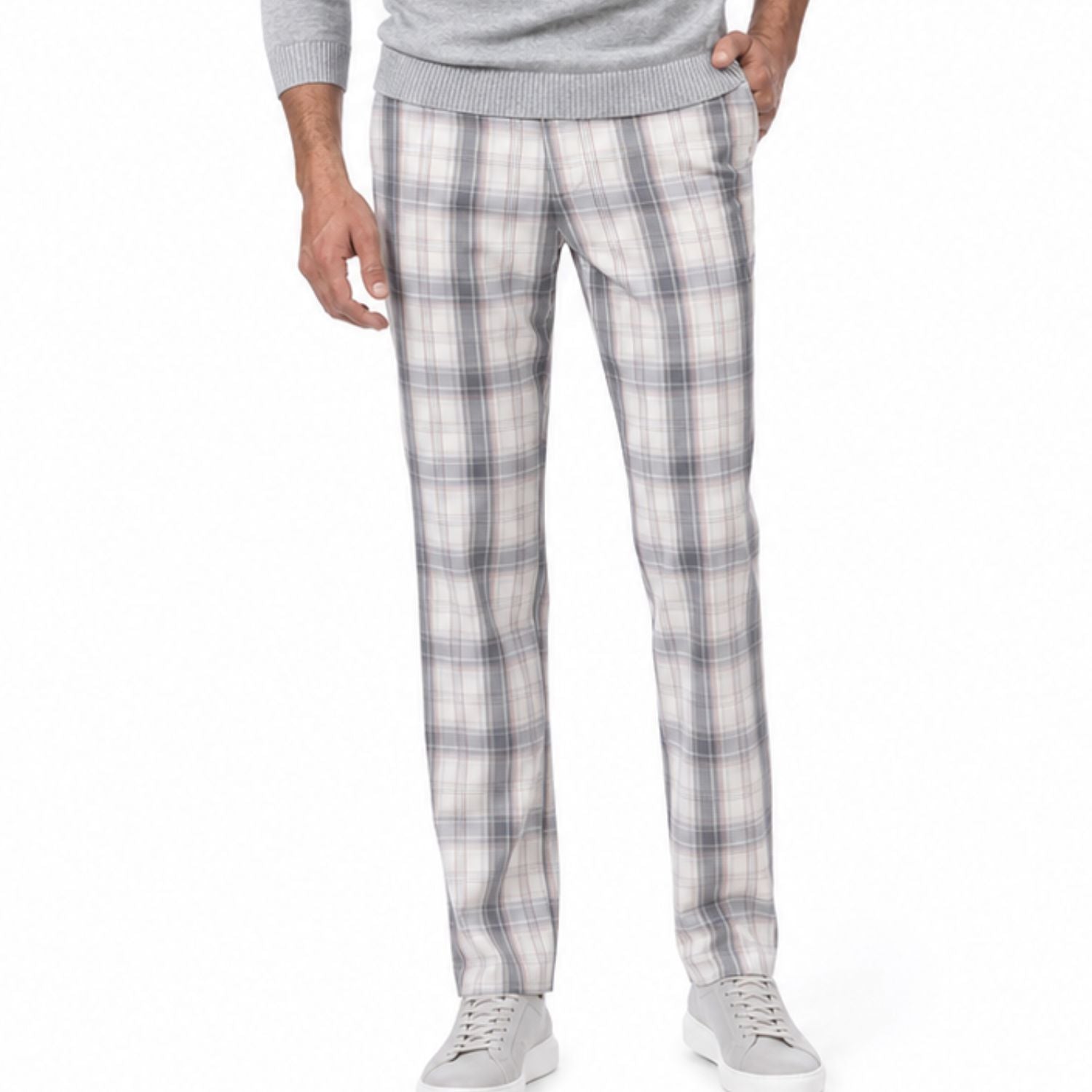 Men's Cream/Charcoal Modern Fit Plaid Pants – Suits & More