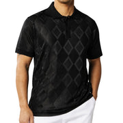 Men’s Chelli Textured Argyle Knit Polo Shirt – Black