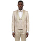Men's Skinny Fit Jacquard 3 Piece Tuxedo with Double Breasted Vest - Beige