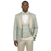 Men's Skinny Fit Jacquard 3 Piece Tuxedo with Double Breasted Vest - Sage