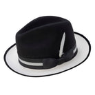 Black wool felt fedora hat by Montique with contrasting white brim