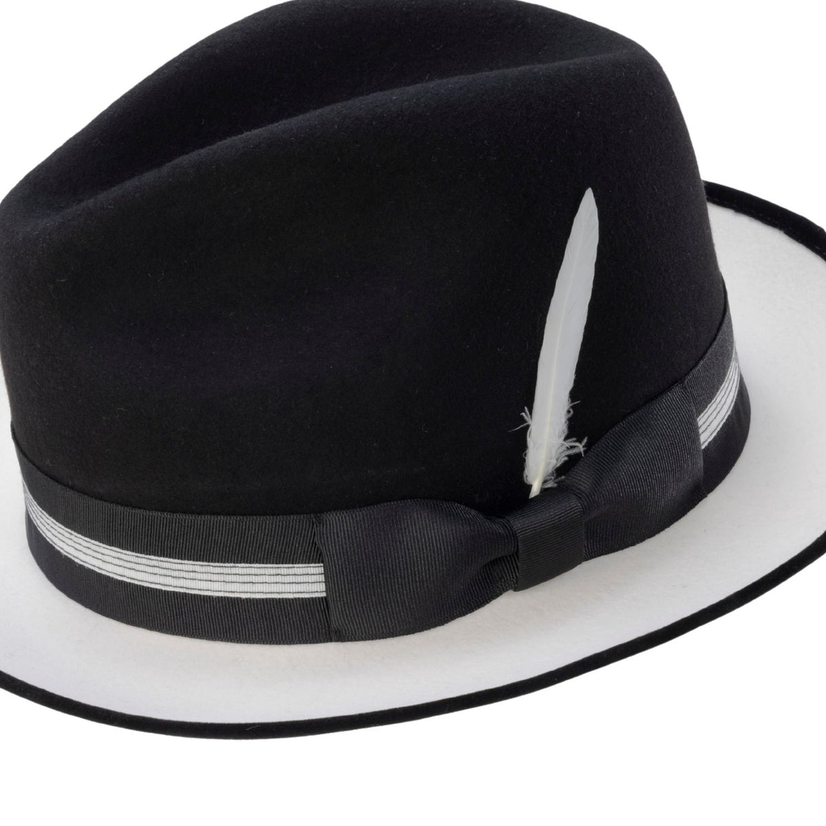 Black wool felt fedora hat by Montique with contrasting white brim