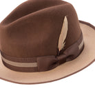 Brown wool felt fedora hat by Montique with contrasting white brim