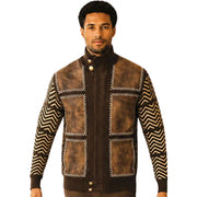 Men's Suede Patch Chevron Zip Sweater - Brown