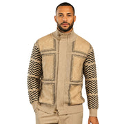 Men's Suede Patch Chevron Zip Sweater - Taupe