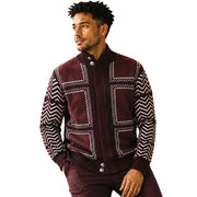 Men's Suede Patch Chevron Zip Sweater - Wine