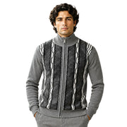 Men's Suede Embroidered Full-Zip Sweater - Grey