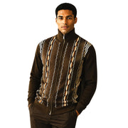 Men's Suede Embroidered Full-Zip Sweater - Brown