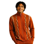 Men's Suede Embroidered Full-Zip Sweater - Rust