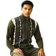 Men's Suede Embroidered Full-Zip Sweater - Olive