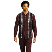 Men's Geometric Knit Front Long-Sleeve Walking Suit - Fig