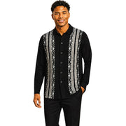 Men's Geometric Knit Front Long-Sleeve Walking Suit - Black