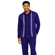 Men's Geometric Knit Front Long-Sleeve Walking Suit - Navy