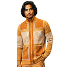SilverSilk 31003 gold greek key suede embroidered full-zip sweater