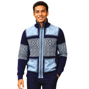 Men's Greek Key Suede Embroidered Zip Sweater - Navy