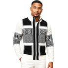 SilverSilk 31003 cream greek key suede embroidered full-zip sweater