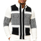 SilverSilk 31003 cream greek key suede embroidered full-zip sweater - detail view