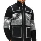 SilverSilk 31003 black greek key suede embroidered full-zip sweater - detail view