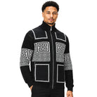SilverSilk 31003 black greek key suede embroidered full-zip sweater