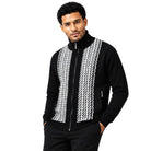SilverSilk 31021 black jacquard front suede full-zip sweater