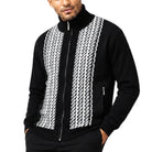 SilverSilk 31021 black jacquard front suede full-zip sweater - detail view
