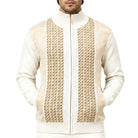 SilverSilk 31021 cream jacquard front suede full-zip sweater - detail view