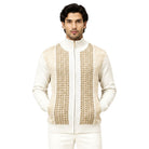 SilverSilk 31021 cream jacquard front suede full-zip sweater