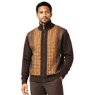 SilverSilk 31021 brown jacquard front suede full-zip sweater
