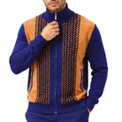 SilverSilk 31021 navy jacquard front suede full-zip sweater - detail view