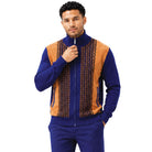 SilverSilk 31021 navy jacquard front suede full-zip sweater