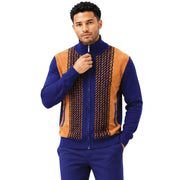 Men's Jacquard Front Suede Full-Zip Sweater - Navy