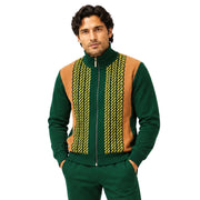 Men's Jacquard Front Suede Full-Zip Sweater - Evergreen