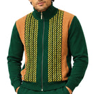 SilverSilk 31021 evergreen jacquard front suede full-zip sweater - detail view