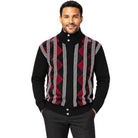 SilverSilk 31019 black/red diamond suede front full-zip sweater