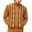 SilverSilk 31019 brown diamond suede front full-zip sweater - detail view