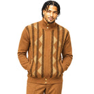 SilverSilk 31019 brown diamond suede front full-zip sweater