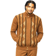 Men's Diamond Suede Front Zip Sweater - Brown