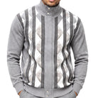 SilverSilk 31019 grey diamond suede front full-zip sweater - detail view