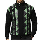 SilverSilk 31019 black/green diamond suede front full-zip sweater - detail view