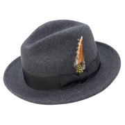 Heather Black Lightfelt 2 1/2" Wide Brim Wool Felt Pinch Crown Fedora Hat by Montique