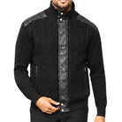 SilverSilk 31022 black tonal suede front full-zip sweater - detail view