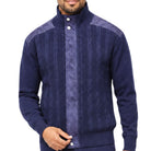 SilverSilk 31022 navy tonal suede front full-zip sweater - detail view