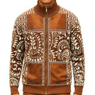 SilverSilk 31018 caramel paisley key suede full-zip sweater - detail view