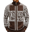 SilverSilk 31018 brown paisley key suede full-zip sweater - detail view