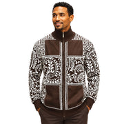 Men's Paisley Key Suede Full-Zip Sweater - Brown
