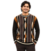 Men's PU Trimmed Fancy Crewneck Sweater - Brown by Stacy Adams